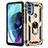 Silicone Matte Finish and Plastic Back Cover Case with Magnetic Finger Ring Stand for Motorola Moto G71 5G Gold