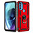 Silicone Matte Finish and Plastic Back Cover Case with Magnetic Finger Ring Stand for Motorola Moto G71 5G Red
