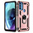 Silicone Matte Finish and Plastic Back Cover Case with Magnetic Finger Ring Stand for Motorola Moto G71 5G Rose Gold