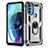 Silicone Matte Finish and Plastic Back Cover Case with Magnetic Finger Ring Stand for Motorola Moto G71 5G Silver