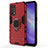 Silicone Matte Finish and Plastic Back Cover Case with Magnetic Finger Ring Stand for Oppo Reno5 5G Red