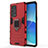 Silicone Matte Finish and Plastic Back Cover Case with Magnetic Finger Ring Stand for Oppo Reno6 Pro+ Plus 5G Red