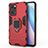 Silicone Matte Finish and Plastic Back Cover Case with Magnetic Finger Ring Stand for Oppo Reno7 5G Red