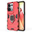 Silicone Matte Finish and Plastic Back Cover Case with Magnetic Finger Ring Stand for Oppo Reno9 Pro+ Plus 5G Red