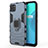Silicone Matte Finish and Plastic Back Cover Case with Magnetic Finger Ring Stand for Realme C11 Blue