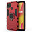 Silicone Matte Finish and Plastic Back Cover Case with Magnetic Finger Ring Stand for Realme C15 Red
