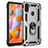 Silicone Matte Finish and Plastic Back Cover Case with Magnetic Finger Ring Stand for Samsung Galaxy A11 Silver