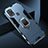 Silicone Matte Finish and Plastic Back Cover Case with Magnetic Finger Ring Stand for Samsung Galaxy A21s Blue