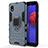 Silicone Matte Finish and Plastic Back Cover Case with Magnetic Finger Ring Stand for Samsung Galaxy M01 Core