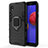 Silicone Matte Finish and Plastic Back Cover Case with Magnetic Finger Ring Stand for Samsung Galaxy M01 Core Black