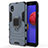 Silicone Matte Finish and Plastic Back Cover Case with Magnetic Finger Ring Stand for Samsung Galaxy M01 Core Blue