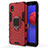 Silicone Matte Finish and Plastic Back Cover Case with Magnetic Finger Ring Stand for Samsung Galaxy M01 Core Red