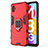 Silicone Matte Finish and Plastic Back Cover Case with Magnetic Finger Ring Stand for Samsung Galaxy M13 5G Red