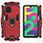 Silicone Matte Finish and Plastic Back Cover Case with Magnetic Finger Ring Stand for Samsung Galaxy M22 4G