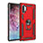 Silicone Matte Finish and Plastic Back Cover Case with Magnetic Finger Ring Stand for Samsung Galaxy Note 10 Plus Red