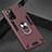 Silicone Matte Finish and Plastic Back Cover Case with Magnetic Finger Ring Stand for Samsung Galaxy Note 20 5G Red Wine