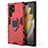 Silicone Matte Finish and Plastic Back Cover Case with Magnetic Finger Ring Stand for Samsung Galaxy S21 Ultra 5G Red