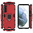 Silicone Matte Finish and Plastic Back Cover Case with Magnetic Finger Ring Stand for Samsung Galaxy S23 Plus 5G