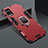 Silicone Matte Finish and Plastic Back Cover Case with Magnetic Finger Ring Stand for Vivo V20 Pro 5G Red
