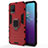 Silicone Matte Finish and Plastic Back Cover Case with Magnetic Finger Ring Stand for Vivo V20 Red