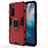 Silicone Matte Finish and Plastic Back Cover Case with Magnetic Finger Ring Stand for Vivo V20 SE Red