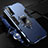 Silicone Matte Finish and Plastic Back Cover Case with Magnetic Finger Ring Stand for Vivo Y11s Blue