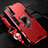 Silicone Matte Finish and Plastic Back Cover Case with Magnetic Finger Ring Stand for Vivo Y11s Red