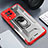Silicone Matte Finish and Plastic Back Cover Case with Magnetic Finger Ring Stand J01S for Samsung Galaxy M32 4G Red