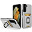Silicone Matte Finish and Plastic Back Cover Case with Magnetic Finger Ring Stand J03S for Samsung Galaxy S22 5G Silver