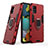 Silicone Matte Finish and Plastic Back Cover Case with Magnetic Finger Ring Stand KC1 for Samsung Galaxy M40S