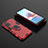 Silicone Matte Finish and Plastic Back Cover Case with Magnetic Finger Ring Stand KC1 for Xiaomi Redmi Note 11 SE India 4G Red