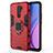 Silicone Matte Finish and Plastic Back Cover Case with Magnetic Finger Ring Stand KC2 for Xiaomi Redmi 9 Prime India Red