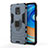Silicone Matte Finish and Plastic Back Cover Case with Magnetic Finger Ring Stand KC2 for Xiaomi Redmi Note 9 Pro Blue