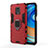 Silicone Matte Finish and Plastic Back Cover Case with Magnetic Finger Ring Stand KC2 for Xiaomi Redmi Note 9 Pro Max Red