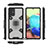 Silicone Matte Finish and Plastic Back Cover Case with Magnetic Finger Ring Stand KC7 for Samsung Galaxy A71 5G Black