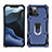 Silicone Matte Finish and Plastic Back Cover Case with Magnetic Finger Ring Stand M01 for Apple iPhone 12 Pro Blue