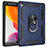 Silicone Matte Finish and Plastic Back Cover Case with Magnetic Finger Ring Stand MQ1 for Apple iPad 10.2 (2020) Blue