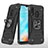 Silicone Matte Finish and Plastic Back Cover Case with Magnetic Finger Ring Stand MQ1 for Samsung Galaxy A20e Black
