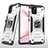 Silicone Matte Finish and Plastic Back Cover Case with Magnetic Finger Ring Stand MQ1 for Samsung Galaxy M60s Silver