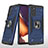 Silicone Matte Finish and Plastic Back Cover Case with Magnetic Finger Ring Stand MQ1 for Samsung Galaxy Note 20 5G Blue