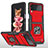 Silicone Matte Finish and Plastic Back Cover Case with Magnetic Finger Ring Stand MQ1 for Samsung Galaxy Z Flip3 5G Red