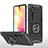 Silicone Matte Finish and Plastic Back Cover Case with Magnetic Finger Ring Stand MQ1 for Xiaomi Mi Note 10 Lite Black
