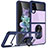 Silicone Matte Finish and Plastic Back Cover Case with Magnetic Finger Ring Stand MQ2 for Samsung Galaxy Z Flip4 5G Blue