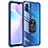 Silicone Matte Finish and Plastic Back Cover Case with Magnetic Finger Ring Stand MQ2 for Xiaomi Redmi 9AT Blue