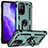 Silicone Matte Finish and Plastic Back Cover Case with Magnetic Finger Ring Stand MQ3 for Oppo F19 Pro+ Plus 5G Green