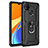 Silicone Matte Finish and Plastic Back Cover Case with Magnetic Finger Ring Stand MQ3 for Xiaomi Redmi 9 India Black