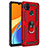 Silicone Matte Finish and Plastic Back Cover Case with Magnetic Finger Ring Stand MQ3 for Xiaomi Redmi 9 India Red