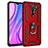 Silicone Matte Finish and Plastic Back Cover Case with Magnetic Finger Ring Stand MQ3 for Xiaomi Redmi 9 Prime India Red