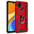 Silicone Matte Finish and Plastic Back Cover Case with Magnetic Finger Ring Stand MQ3 for Xiaomi Redmi 9C NFC Red