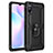 Silicone Matte Finish and Plastic Back Cover Case with Magnetic Finger Ring Stand MQ3 for Xiaomi Redmi 9i Black